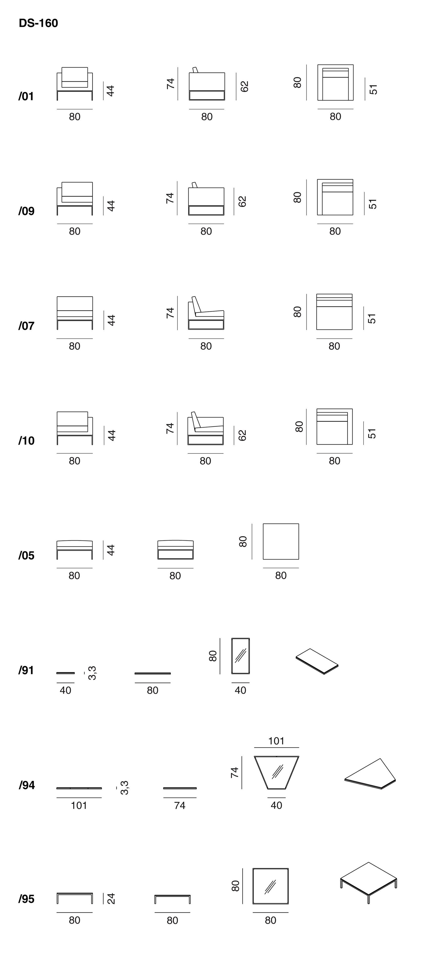 2-местный кожаный модульный диван de Sede DS-160 ARCH-00007275