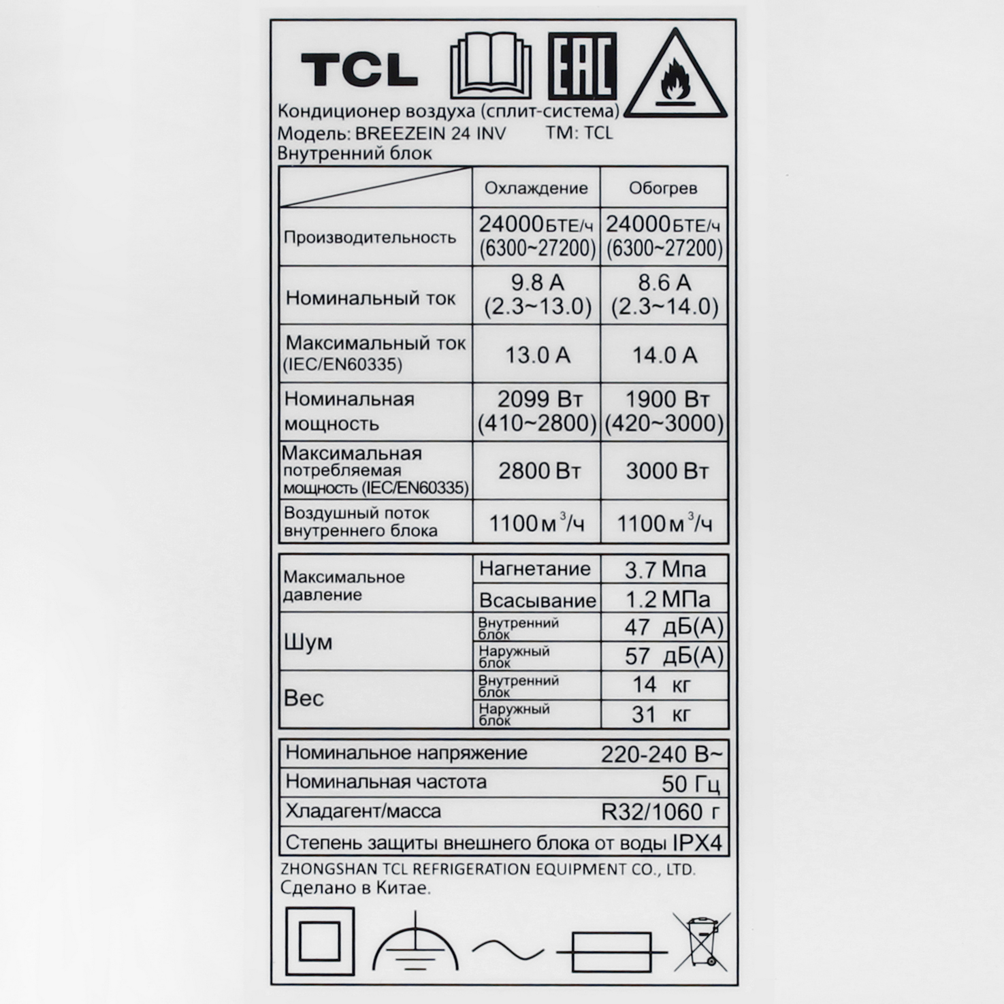 5499168 Кондиционер настенный сплит-система TCL BREEZEIN 24 INV белый STDN-0073601 - Вид №3