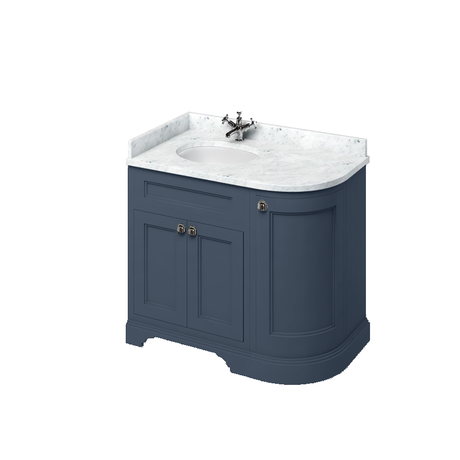 Burlington Отдельностоящий изогнутый угловой блок 100 л / с со столешницей Carrara White и встроенной белой раковиной Песок FC2S_BC98L  - Вид №4