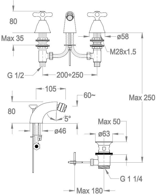 Fir Italia Смеситель для биде с 3 отверстиями Alison 33 3323245 - Вид №1