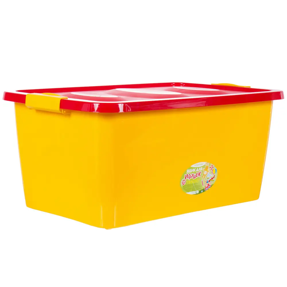 Ящик для игрушек 60x40.4x45 см 44 л пластик с крышкой цвет жёлто-красный MARTIKA STLM-2210483 - Вид №1