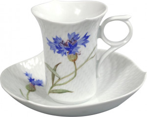 10582453 Meissen Чашка для мокко с блюдцем 90мл "Игра волн, рельеф, голубые васильки" Фарфор