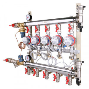 VT.GPA.06S04.L7 Узел этажный для поквартирного учета тепловой энергии с автоматическим регулятором перепада давлений Valtec 1", 7 вых., ввод слева