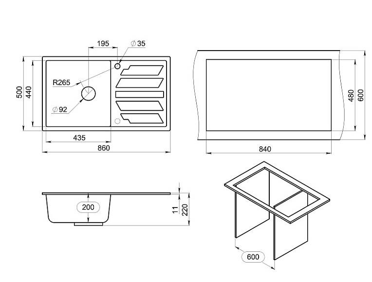 8601, ШВАРЦ (чёрный металлик), кухонная мойка, кварц GRANULA 8601-ST251 - Вид №3