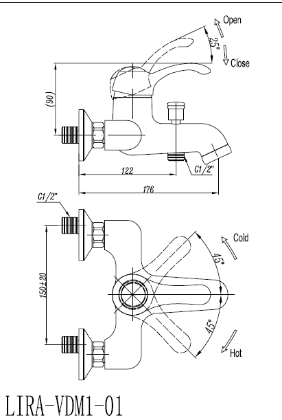 Смеситель для ванны и душа CEZARES LIRA-C-VDM1-01 - Вид №1