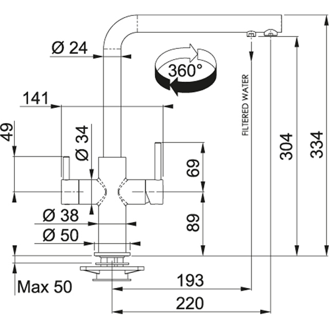 Смеситель кухонный  Franke Neptune Clear Water Поворотный излив Хром/Оникс sun-id-1699019 - Вид №1