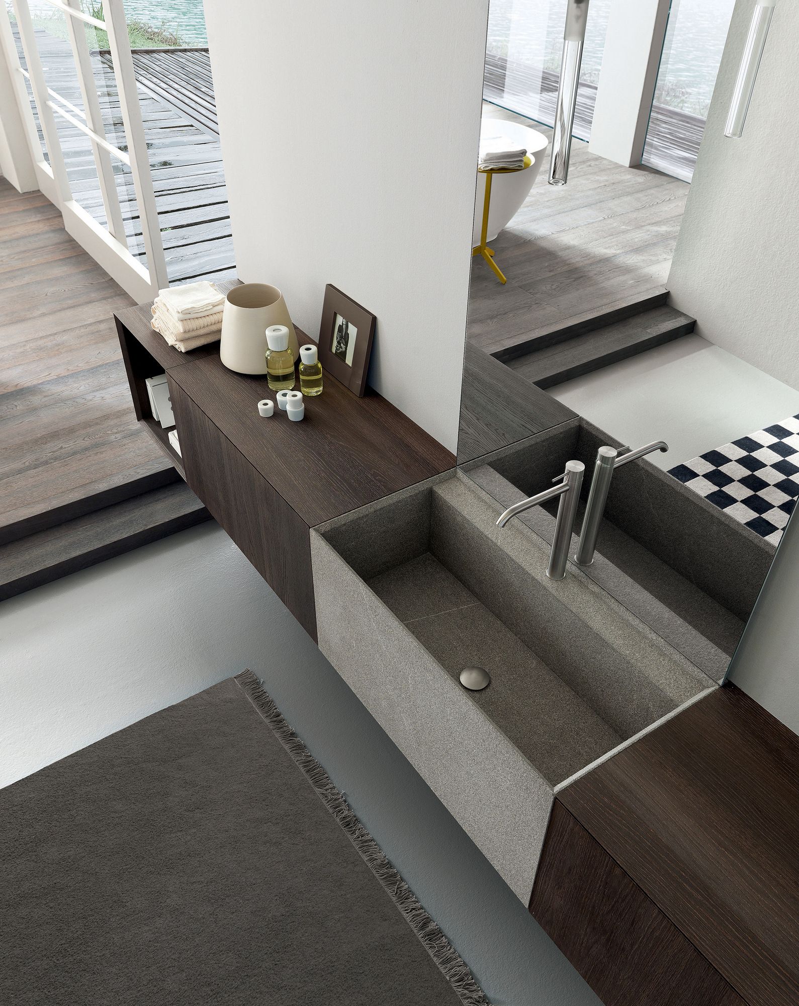 Подвесной умывальник из дуба и камня piasentina MODULNOVA More ARCH-00073110 - Вид №1