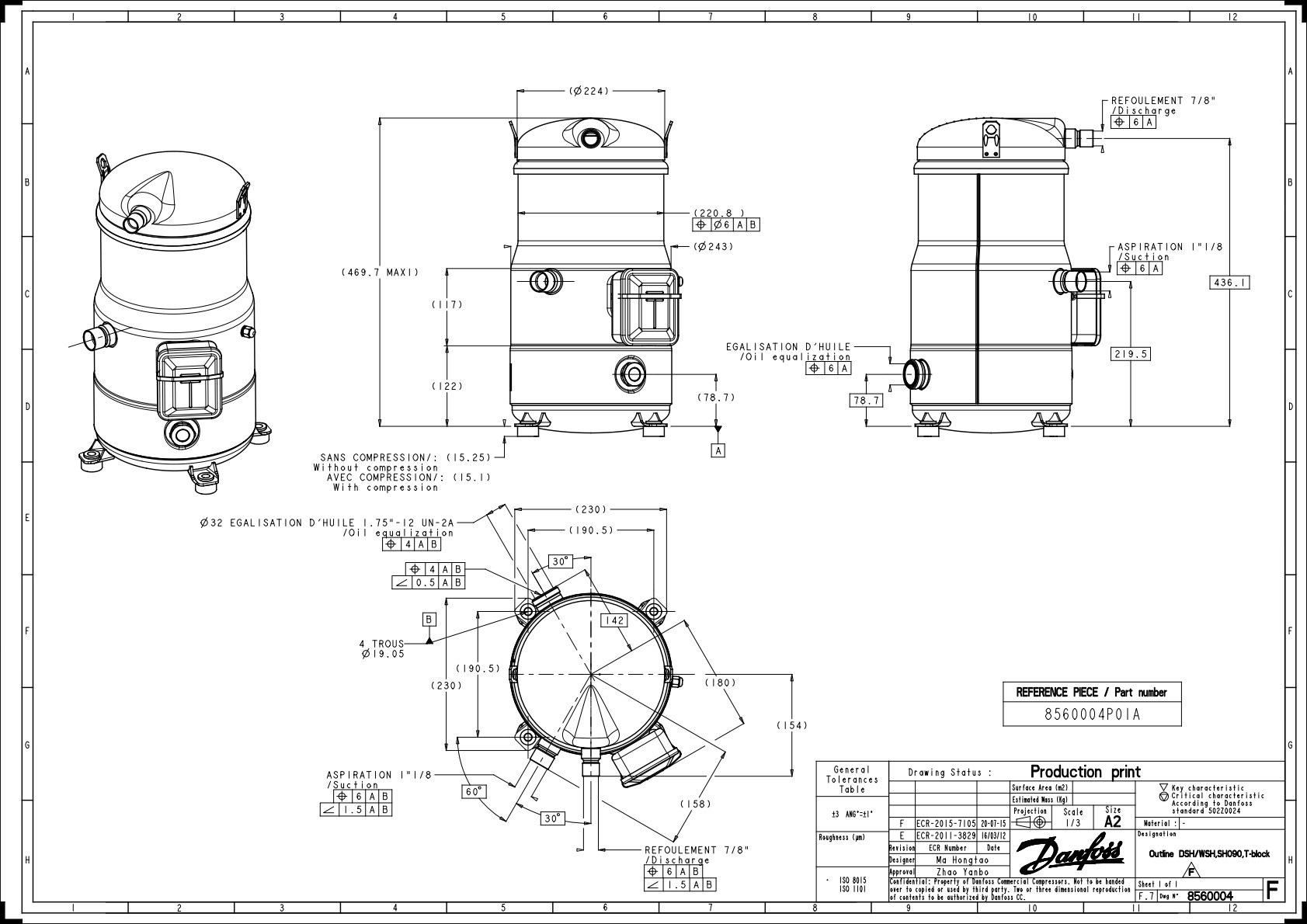 Danfoss SH — Герметичные спиральные компрессоры, R410A SH485B4ABA Компрессор спиральный 120H1064  - Вид №10