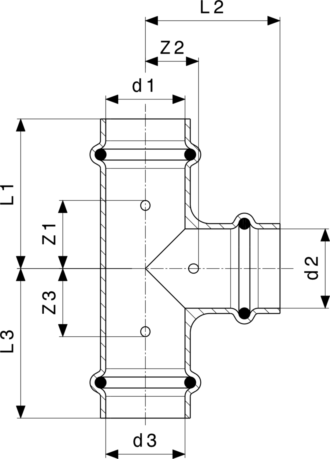 324 827 Модель 2418 Трубопроводные системы  Profipress  Тройники Santreyd  - Вид №3