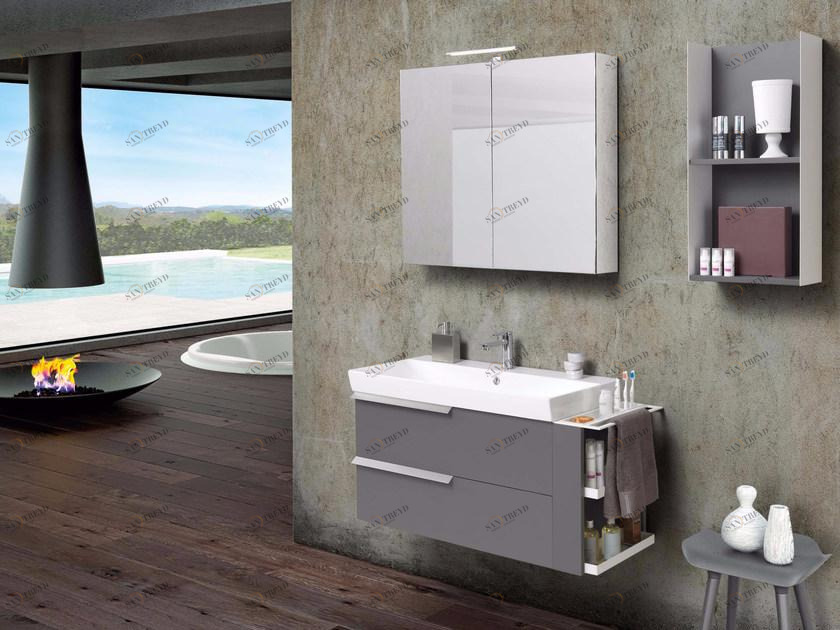 Mobiltesino Лаковая тумба под умывальник с ящиками и зеркалом Fly sun-id-1423997