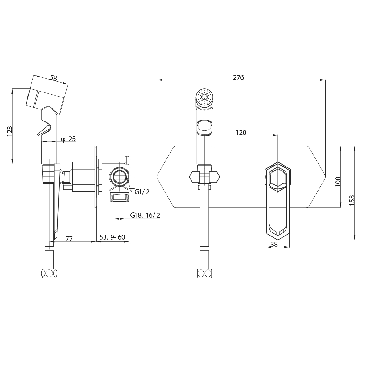 LM3919C Смеситель Prizma с гигиеническим душем, встраиваемый LEMARK Prizma  - Вид №1