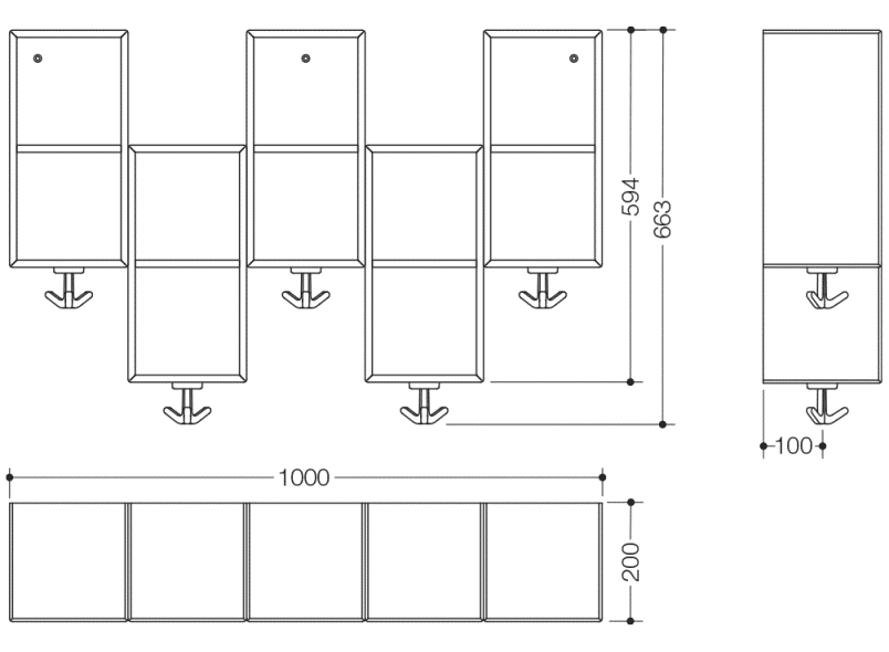 M20.03.007 Двойной модуль асимметричный, 5 мест с эластичными тройными крючками. HEWI Kids - Вид №2