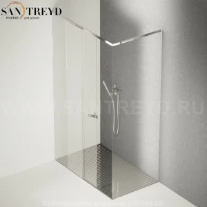 Душевое ограждение FLAT D подрезаемое, стеклянная с подвижной дверью экстрапрозрачная перегородка с поддоном из стали. Размеры: глубина от 70 до 100 см, длина от 120 до 200 см