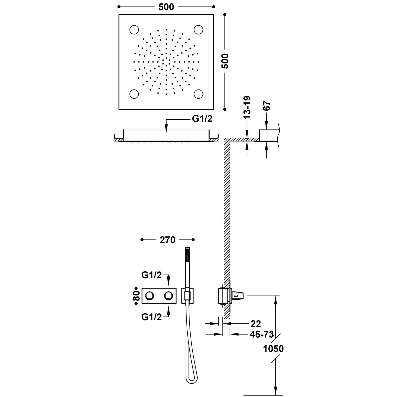 B-SYSTEM 2-ходовой встраиваемый термостатический смеситель для душа B-system-30725208 TRES Thermostatic - Вид №1