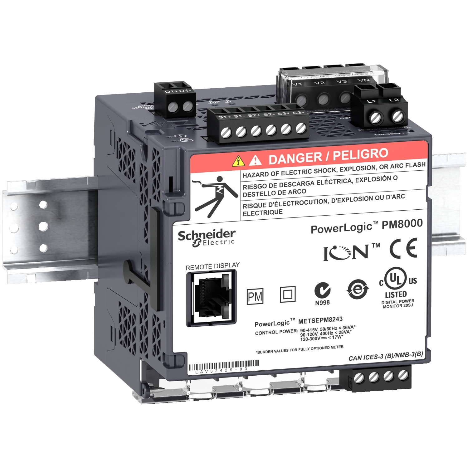 METSEPM8243RU Поверенный счетчик электроэнергии PM8243 на DIN-рейку Schneider Electric PowerLogic 