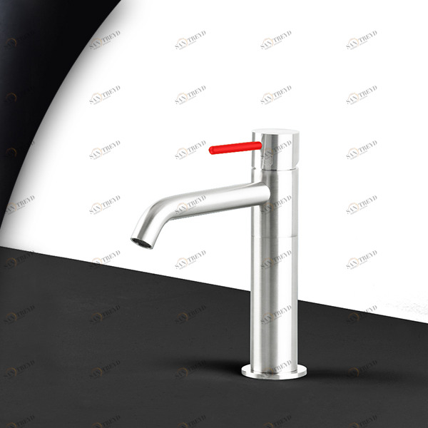 Смеситель для раковины сталь глянцевая с красной ручкой Toki Radomonte TKS2LCIL15