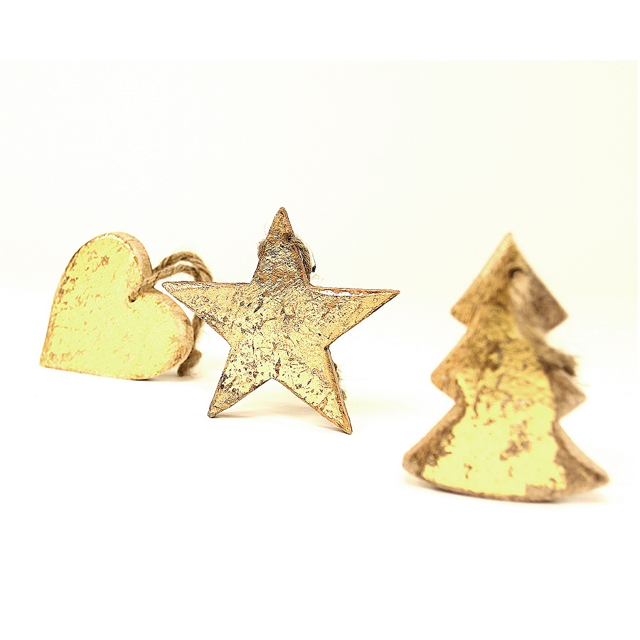 en_ny0021 Украшения подвесные golden stars/trees/hearts, деревянные, в подарочной коробке, 24 шт. EnjoyMe  - Вид №3