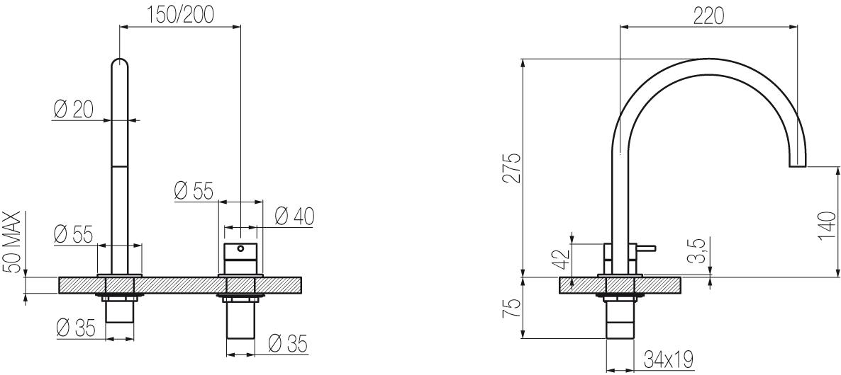 Radomonte Смеситель для кухни из нержавеющей стали на два отверстия  Tki32  - Вид №3