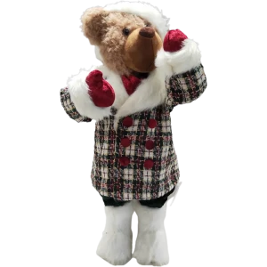 Фигурка новогодняя «Мишка в клетчатой шубе», 55 см, цвет белый/красный