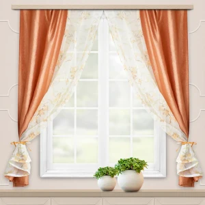 Комплект штор на ленте для кухни жатка-комби 270x160 см цвет бежевый