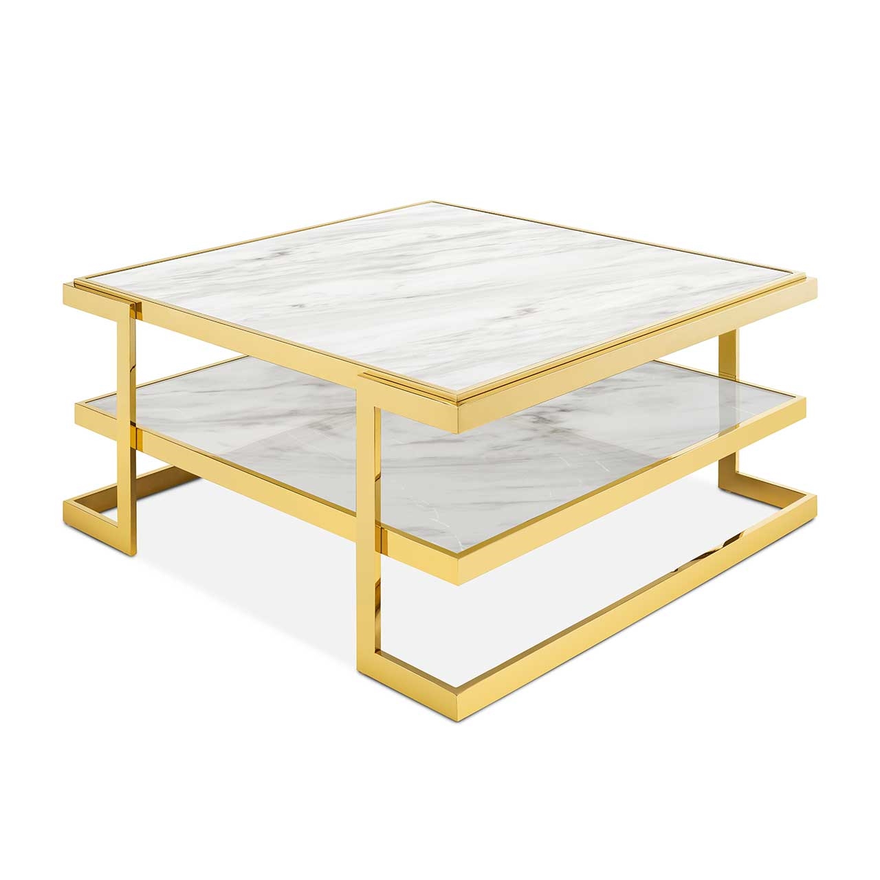 450285-18 ABHIKA КОФЕЙНЫЙ СТОЛ CROWNE MAR H46 100X100 WHITE/GOLD  - Вид №1