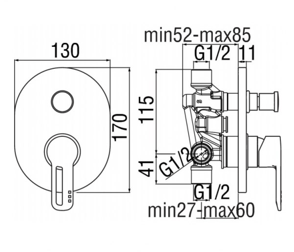 Nobili Rubinetterie Смеситель для душа с переключателем New road Rd00100cr - Вид №1