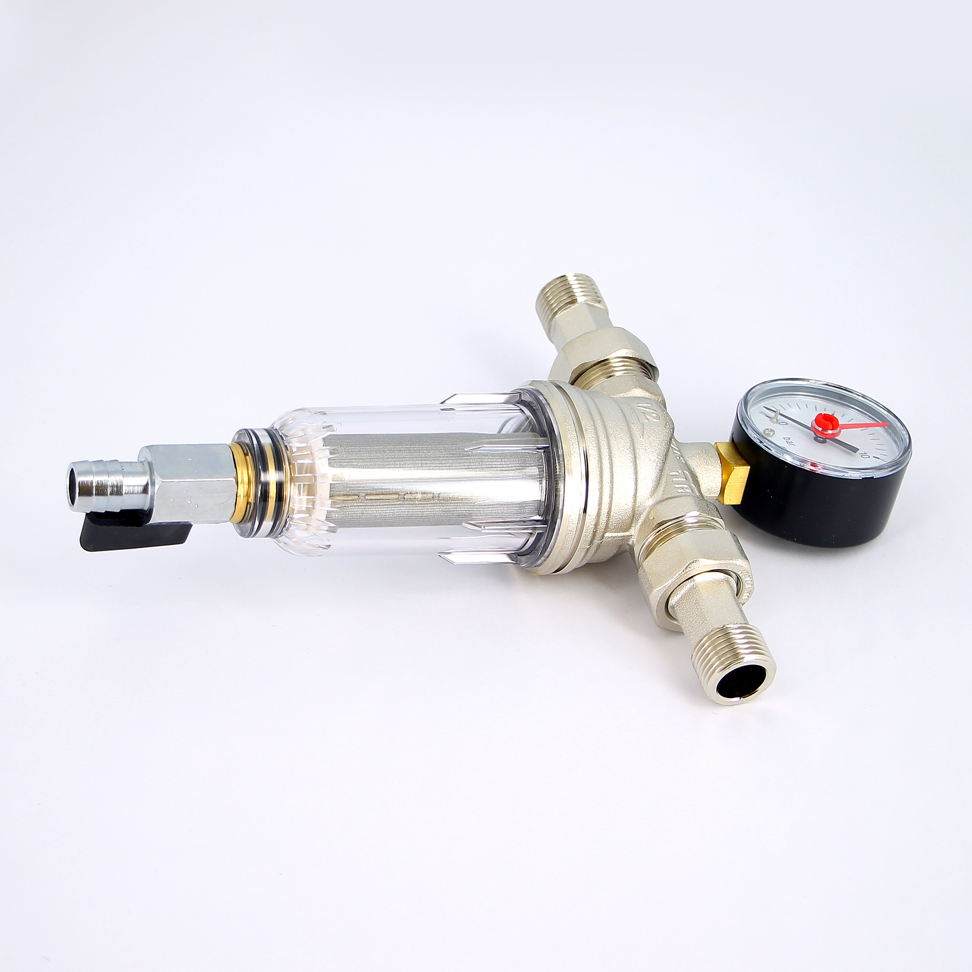 Фильтр промывной с манометром, с разъемными соединениями,пластиковой колбой TIEMME 1/2" 3130002 - Вид №1