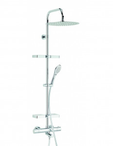 668400 000 00  Душевая стойка для ванны Opium, термостатический смеситель, полки для хранения, хром Valentin