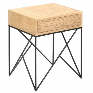 Тумбочка прикроватная для спальни светлый дуб с черными ножками Prince INTELLIGENT DESIGN  260842 Бежевый;дуб сонома