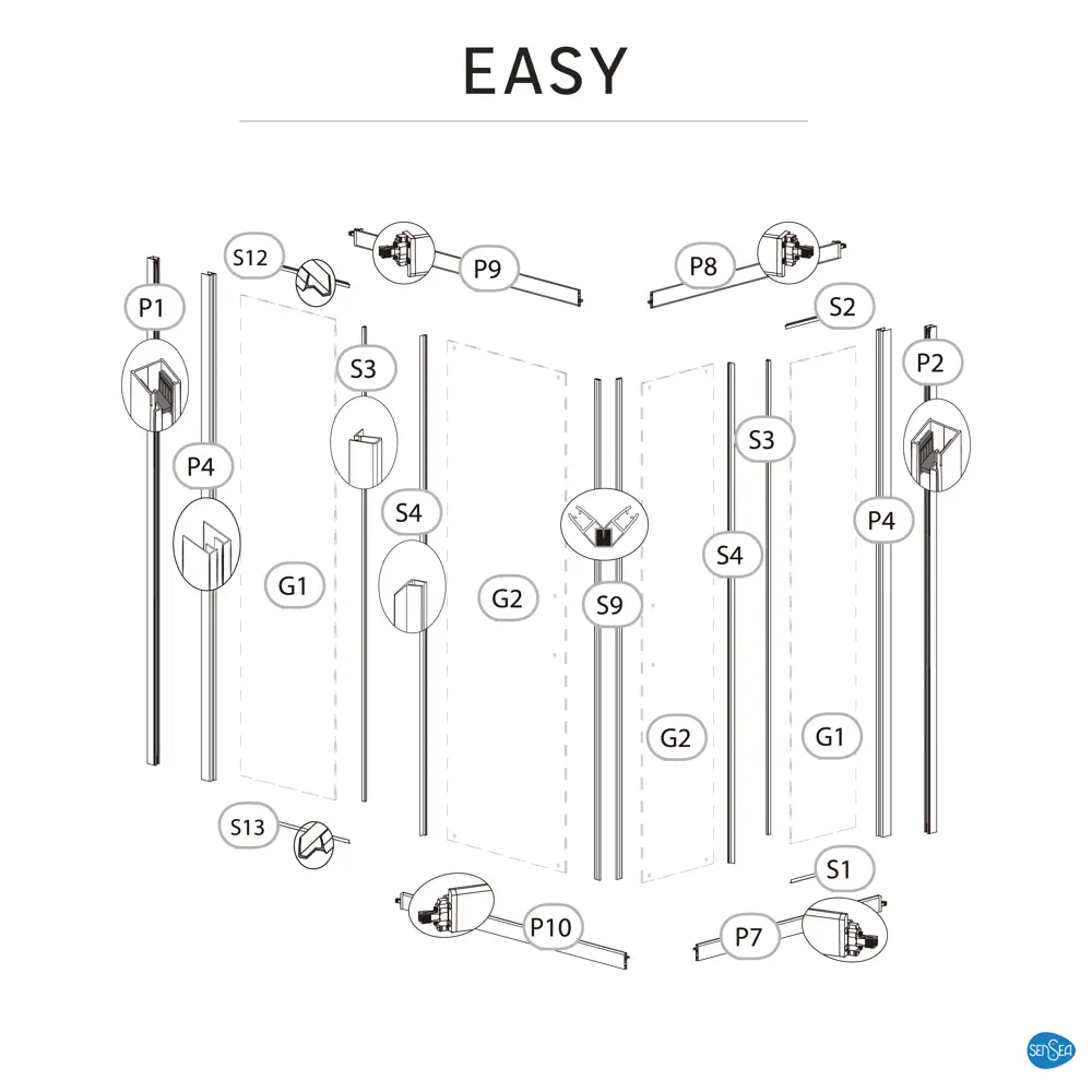 Комплект стекол для душевой ширмы Sensea Easy 120x80 см прозрачное стекло, цвет профиля на выбор 85868667 STLM-2005902 - Вид №22