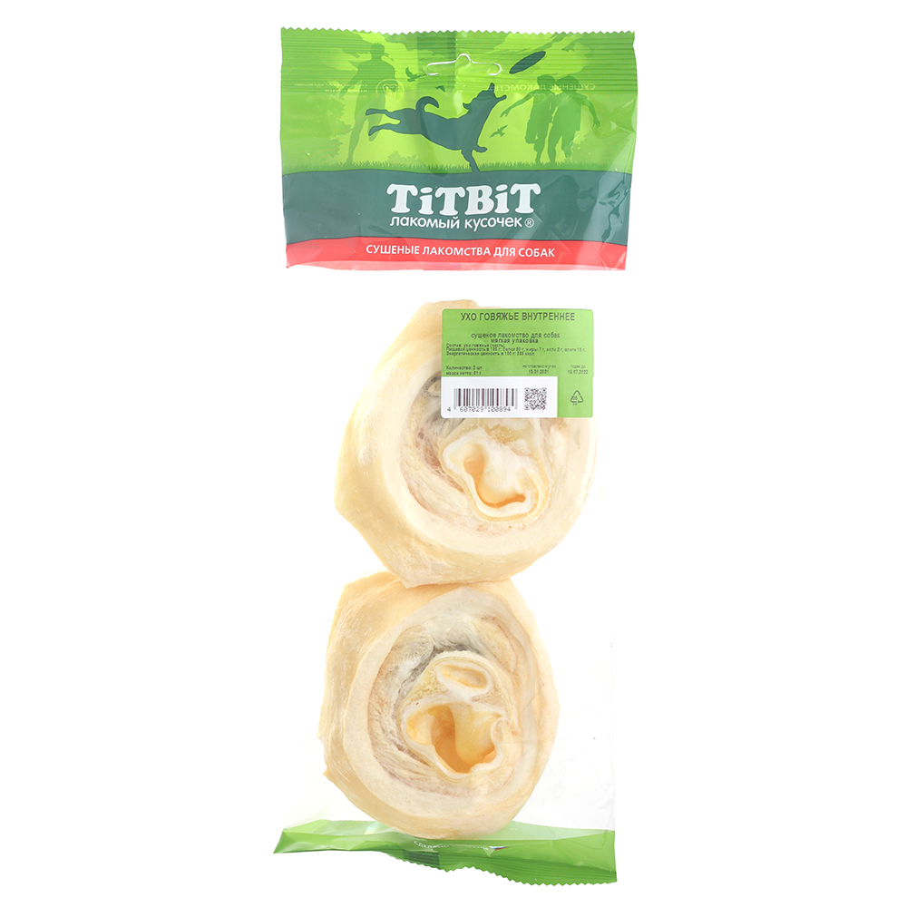 Т00009287 Лакомство для собак Ухо говяжье внутреннее TITBIT 