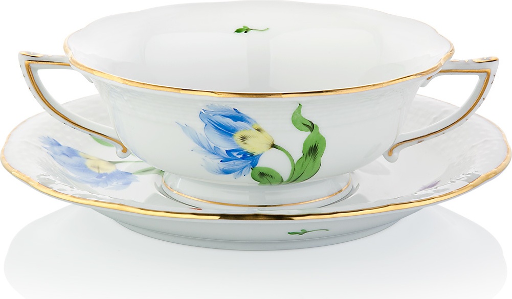 1051724 Herend Чашка суповая с блюдцем 360мл "Китти" (синяя) Фарфор 
