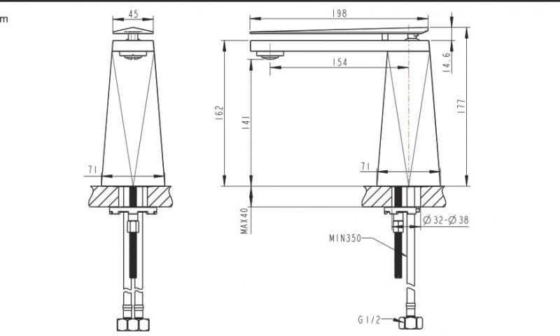 Смеситель для умывальника высокий L (Golden) DIAMOND F118102G-2-ENG bravat - Вид №1