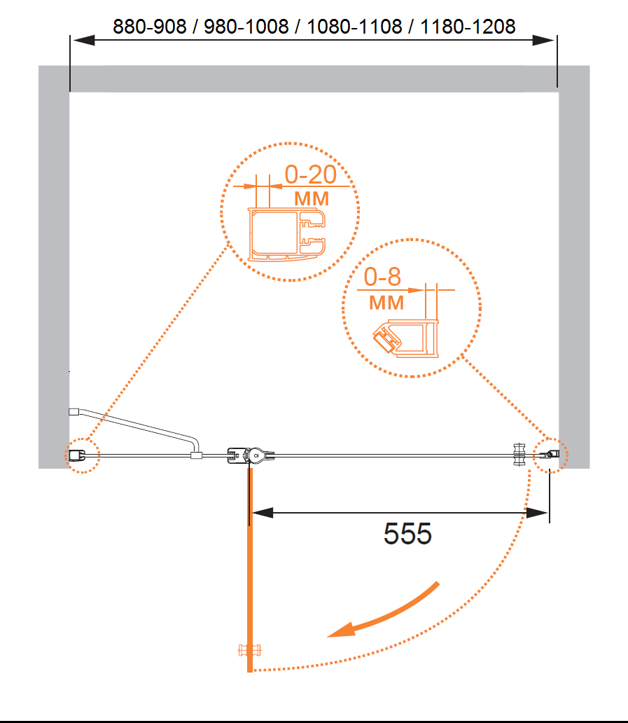 Душевая дверь в нишу CEZARES ELENA-W-B-12-100-P-Cr-L - Вид №5