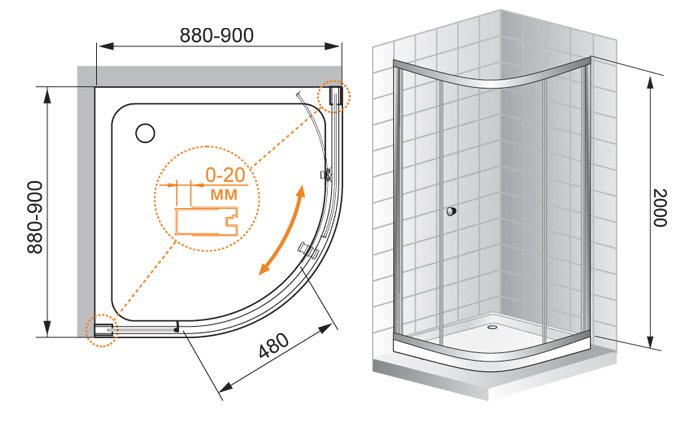 Душевой уголок CEZARES ANIMA-W-R-1-90-C-Cr-IV - Вид №3