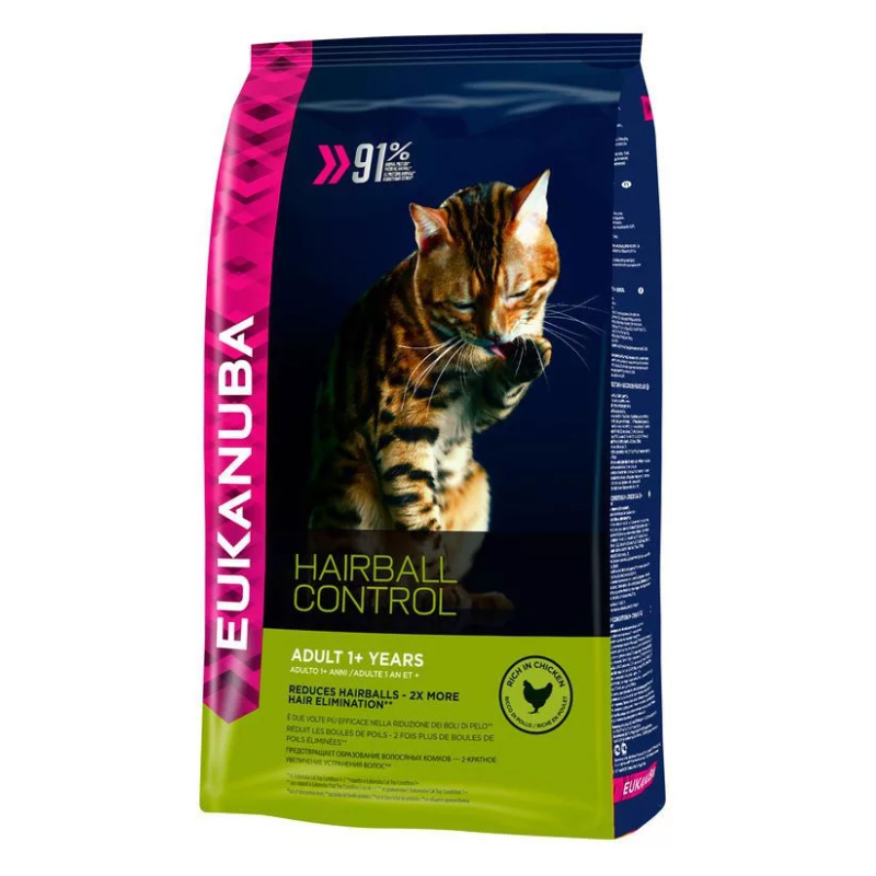 ПР0033754 Корм для кошек Hairball для выведения шерсти из желудка, с домашней птицей сух. 400г Eukanuba 