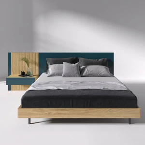 Кровать двуспальная 160х200 с подвесной тумбой дуб с бирюзовым Mark BRAGIN DESIGN ДИЗАЙНЕРСКИЕ 00-3879382 Голубой;бежевый