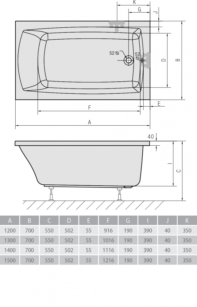 Акриловая ванна ALPEN Lily 140 72201 - Вид №2