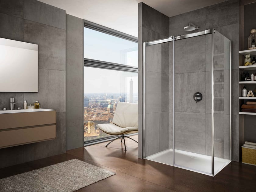 Стеклянная угловая душевая кабина с раздвижной дверью Provex Industrie ARCH-00122026