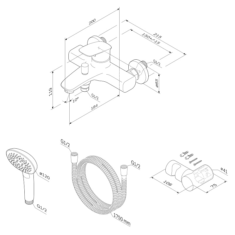 F71A15000 Spirit V2.1 смеситель д/ванны/душа душ.набор хром шт. AM.PM Spirit 2.1  - Вид №7