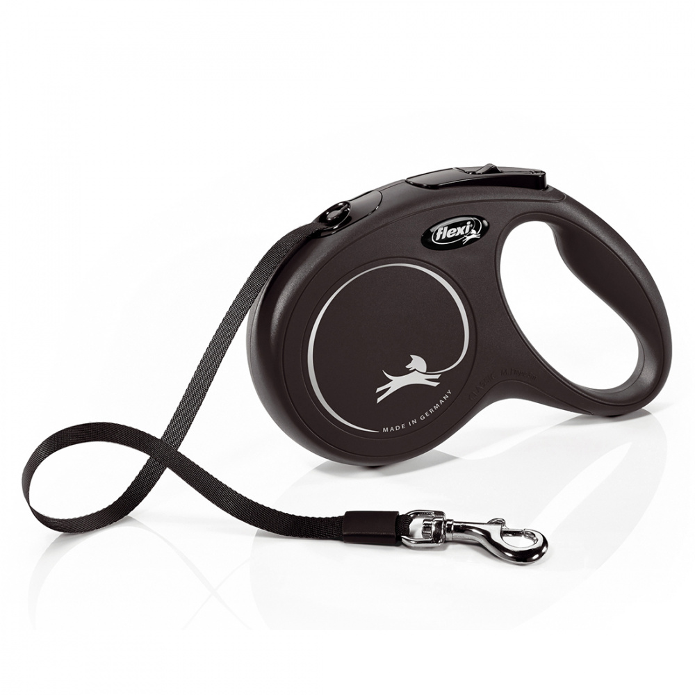 ПР0056749 Рулетка для собак New Classic M до 25 кг, 5 м лента черная Flexi 