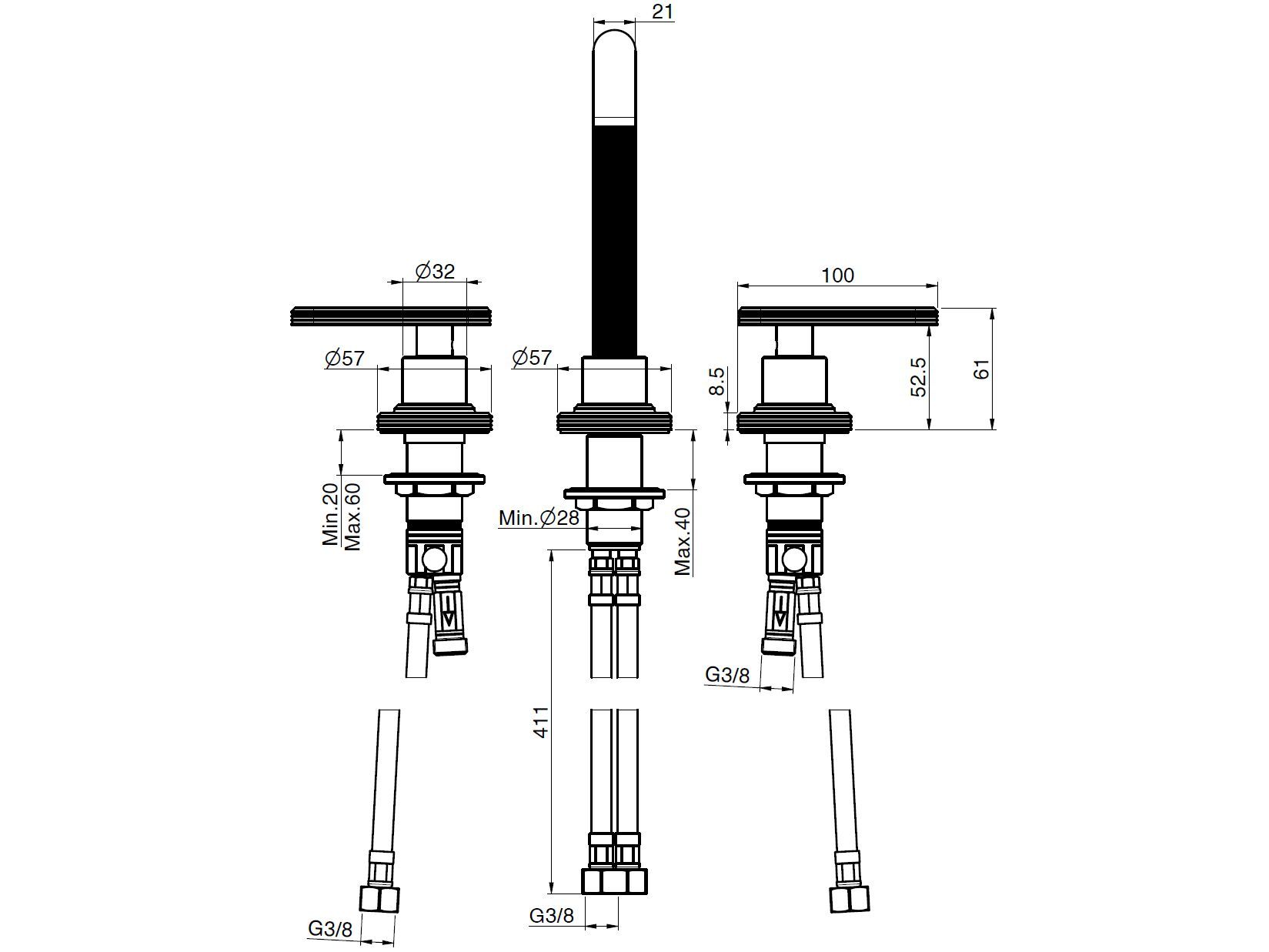 Смеситель для раковины с 3 отверстиями для пола с отдельными розетками FIMA CARLO FRATTINI Park Lane ARCH-00140809 - Вид №2