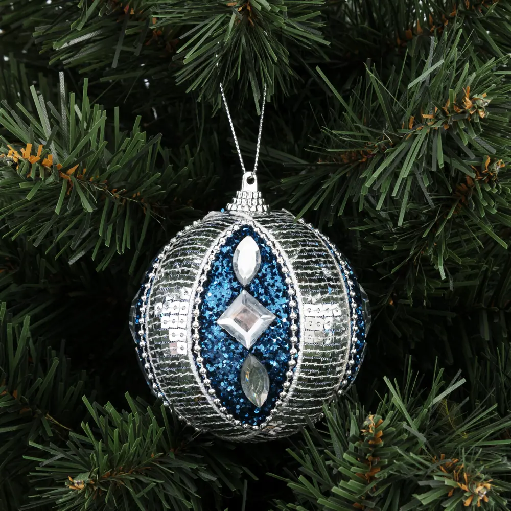 85156551 Елочный шар со стразами ø8 см серебряный STLM-1529129 Santreyd 