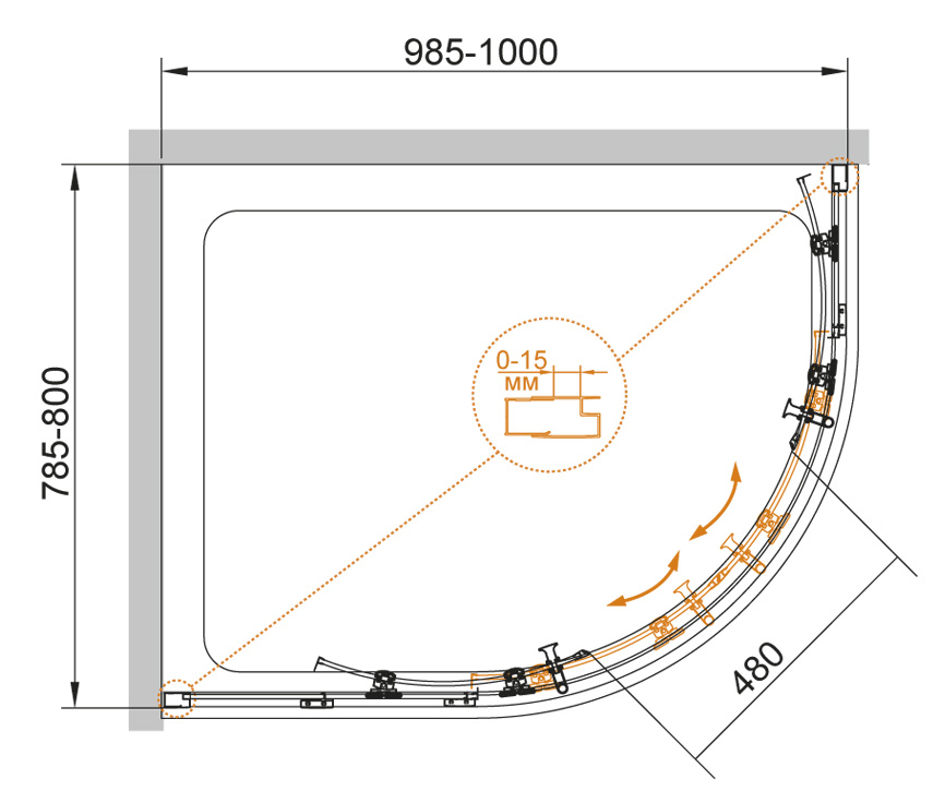 Душевой уголок CEZARES ECO-O-RH-2-100/80-C-Cr - Вид №9