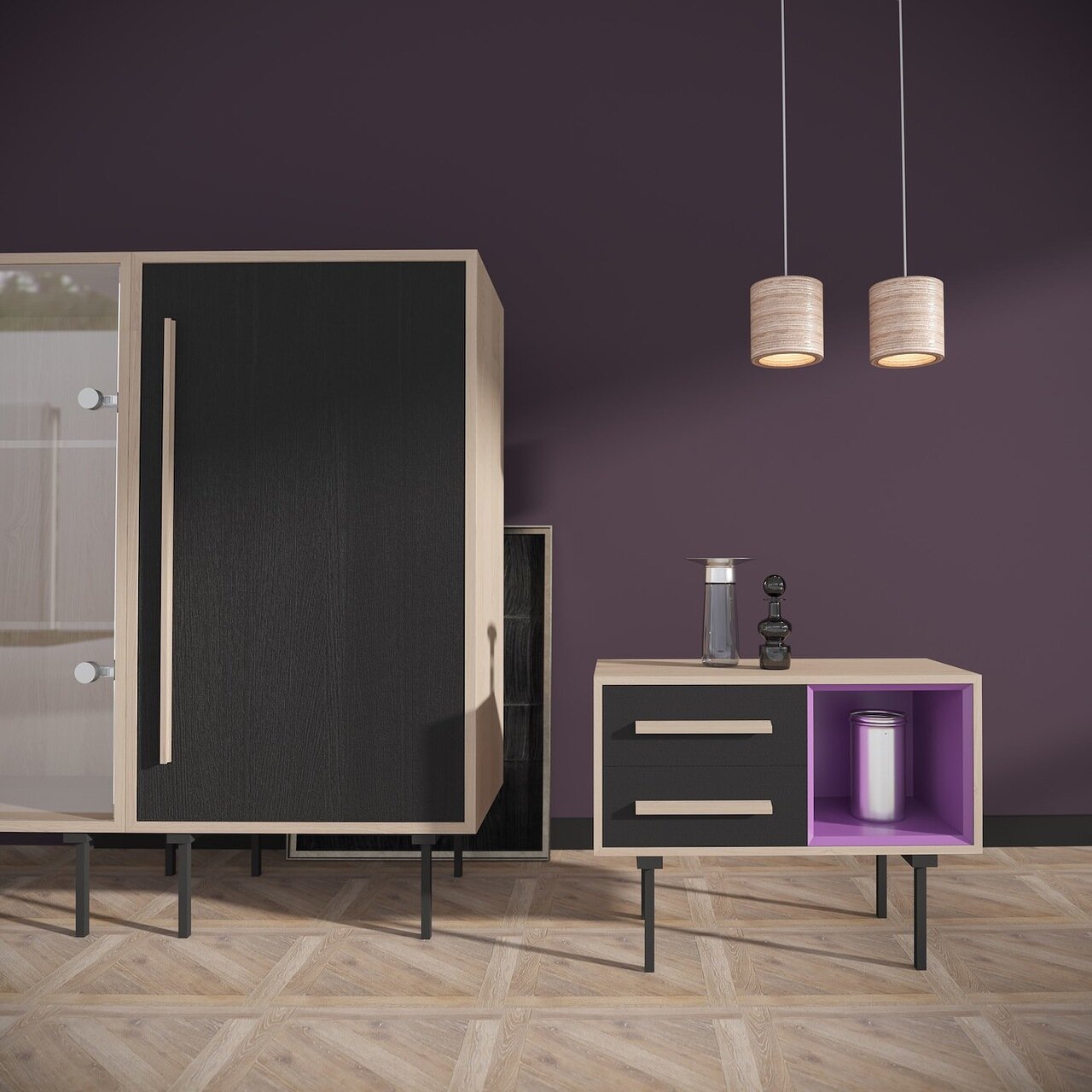 Тумба с ящиками черно-фиолетовая Twin BRAGIN DESIGN  256520 Бежевый  - Вид №2