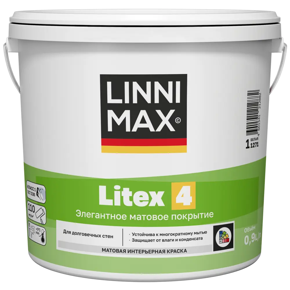 Краска для внутренних покрытий моющаяся Linnimax Litex 4 Б1 матовая цвет белый база А 0.9 л 89458184 STLM-2054405 