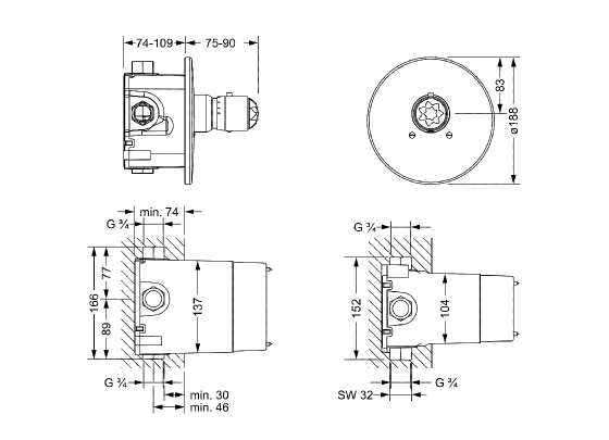 Термостат для душа скрытого монтажа ¾" JOERGER Belledorновинка 631.40.555.000-AA - Вид №1