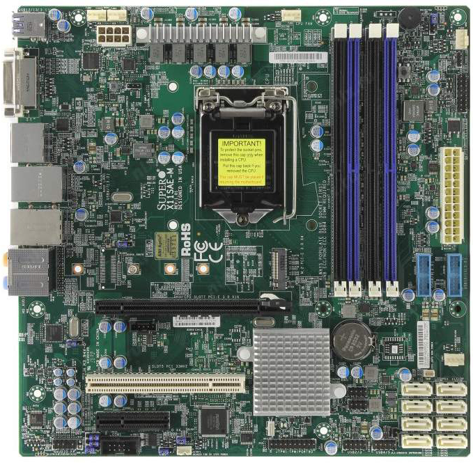 MBD-X11SAE-M-O Mb x11sae-m-o, 1x lga 1151, intel® c236, intel® 6th gen e3-1200 v5/core i7/i5/i3, pentium, celeron processors, 4xdimm ddr4 ecc/non-ecc udimm (up to 64gb), 1x pci-e 3.0 x16, 1x pci-e 3.0 x4, and 1x 5v pci 32-bit slots, 2gblan lan, 6x sata 3 Santreyd 