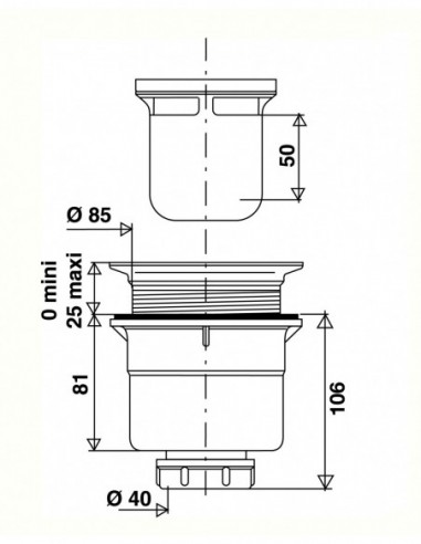 553100 206 00  Сифон для душевого поддона Д. 90 мм, без крышки, уплотнение с автофиксацией, вертикальный слив для склеивания или соединения, жемчужно-серый / черный Valentin Серый  - Вид №3
