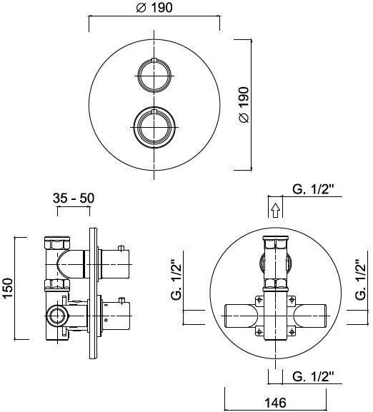 Rubinetteria Giulini Термостатический смеситель для душа на 2 отверстия с тарелкой Surf F8212 - Вид №1